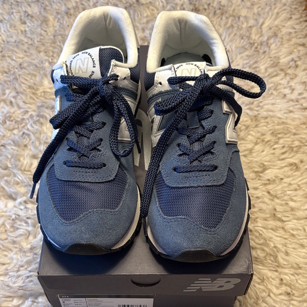 New Balance 574 Blue and White Sneakers